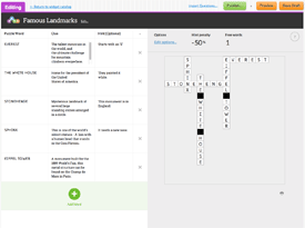 screen shot of creating a crossword widget